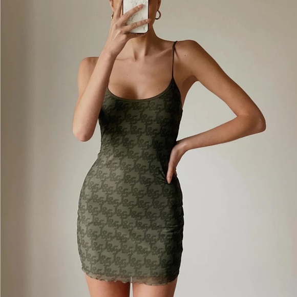 Jagger & Stone Dresses & Skirts - JGR & STN DEMI MINI DRESS KHAKI MONOGRAM